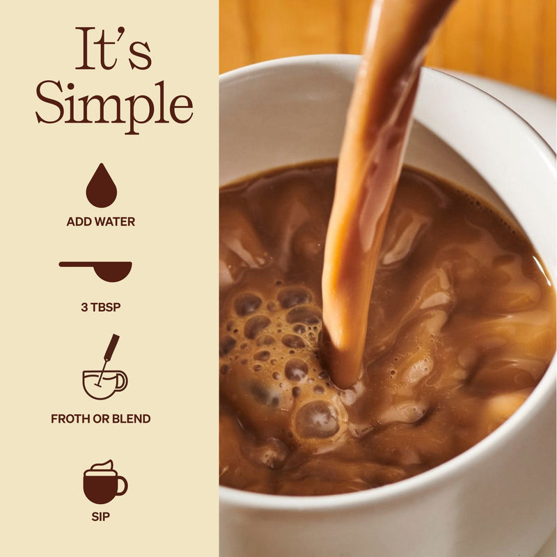 It's simple. Add water. 3 TBSP. Frother or blend. Sip.