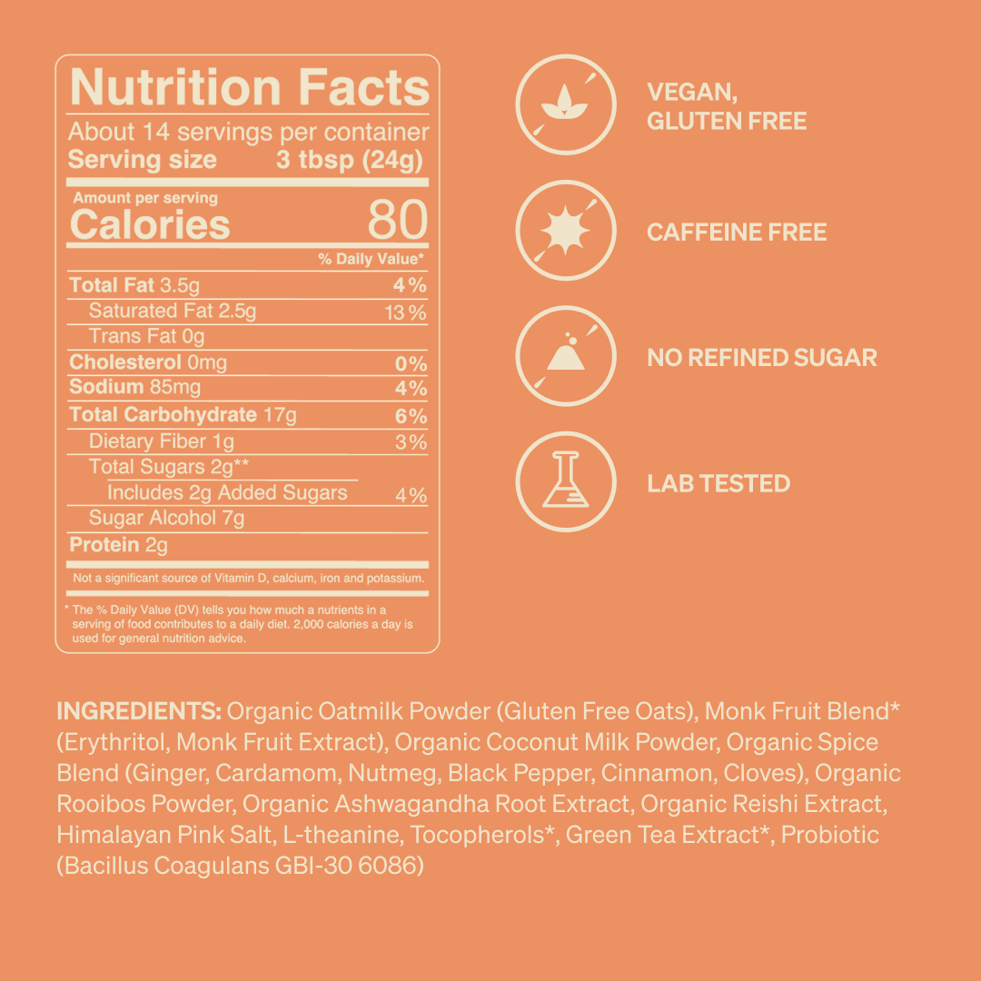 Vegan, Gluten Free. Caffeine Free. No Refined Sugar. Lab Tested. 